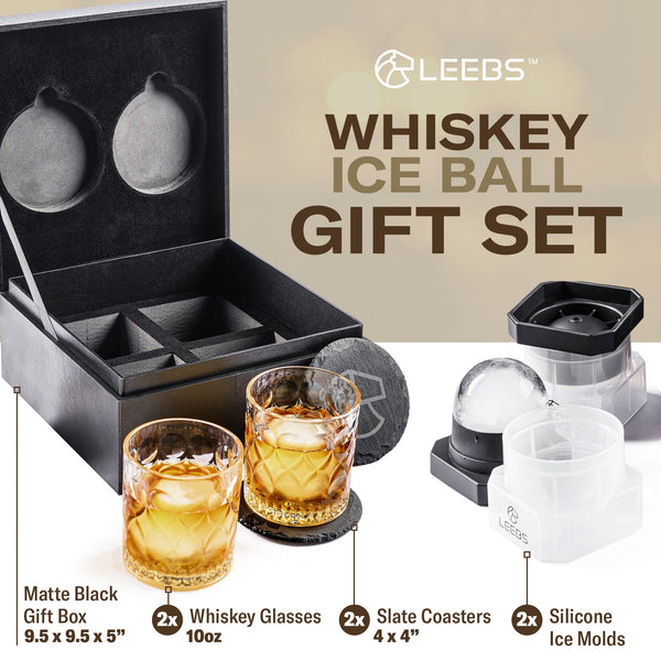 Whiskey Glasses Large Shpere Ice Molds Gift Set – Leebs Gifts