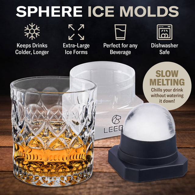 Whiskey Glasses Large Shpere Ice Molds Gift Set